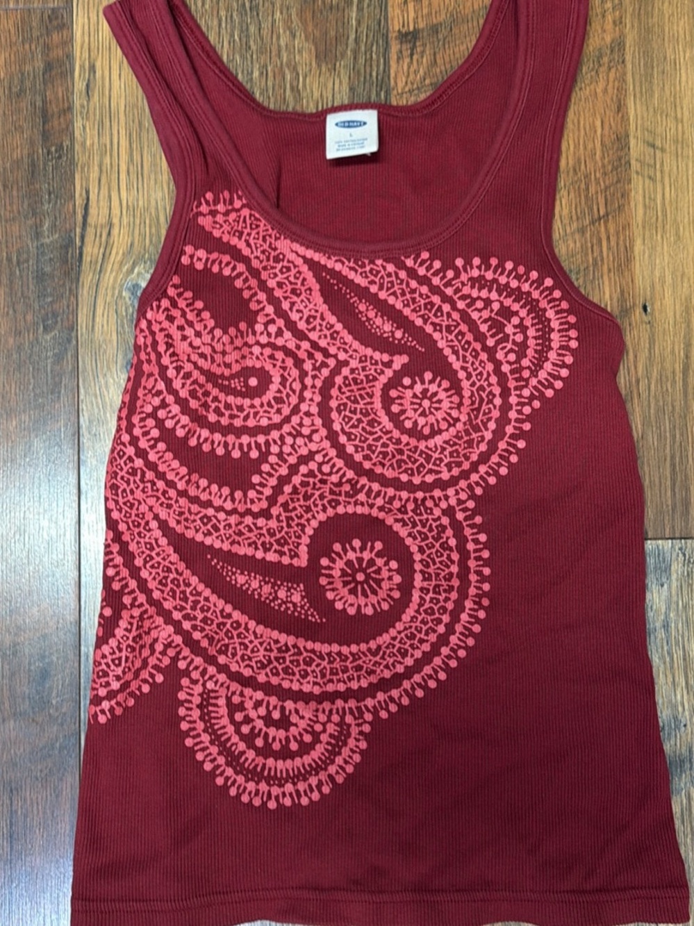 Old Navy Red Ribbed Tank with Pink Paisley Print